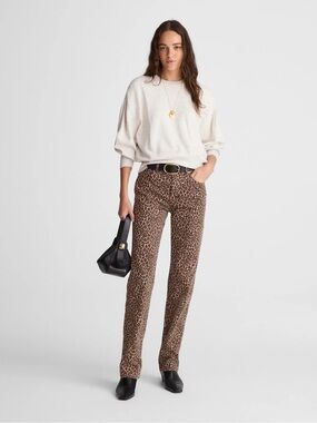 Madewell The Longline Straight Jean Leopard Print Dark Mocha Size 29